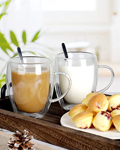 4 Pack Double Walled Coffee Cups Glasses Mug 12oz Borosilicate Glass (4 Count)