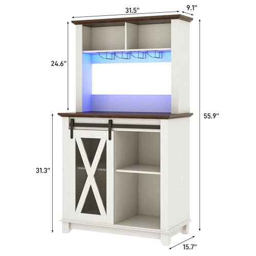 31.5"Wide Farmhouse Coffee Bar Cabinet with LED Light