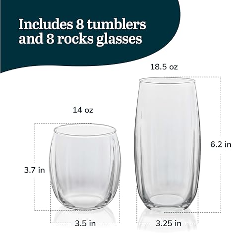 Samba Rocks and Tumbler Glass Cups Set of 16
