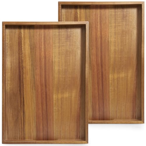 Set of 2 Acacia Wood Serving Tray with Handles (2 Count)