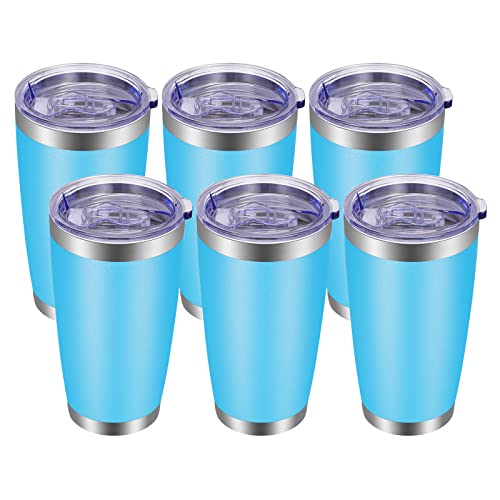 20oz Tumbler with Lid and Straw Stainless Steel Tumbler Cup Bulk Vacuum Insulated Double Wall Travel Coffee Mug Powder Coated Coffee Cup (6 Count)