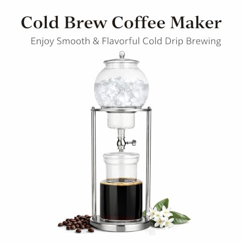 Luxury Ice Cold Brew Dripper Coffee Maker in Stainless Steel and Borosilicate Glass