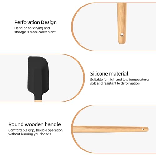 Wooden Handle Silicone Rubber Spatula Set 5 Piece for Kitchen Baking (5 Count)