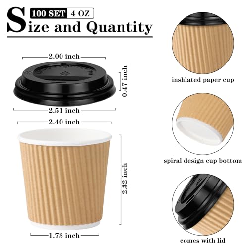 100 Count 4oz Disposable Espresso Cups with Lids
