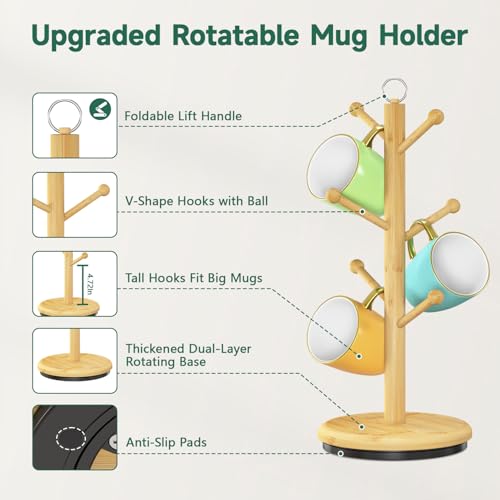 Mug Holder Tree Bamboo 360° Rotating Coffee Cup Display Rack
