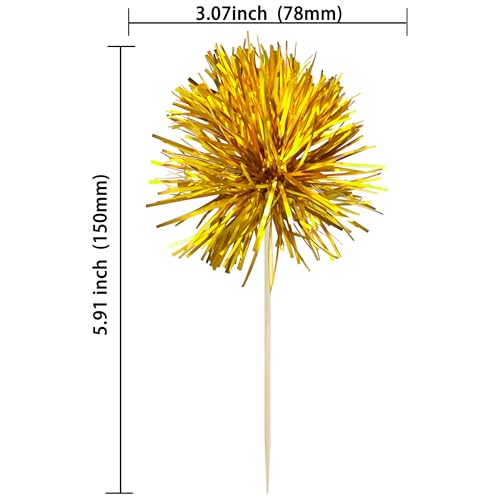 30Pcs Foil Firework Cupcake Toppers Sparkle Tinsel Cake Toppers Tinsel Drink Cake Decoration Cocktail Picks for Birthday Wedding Graduation Party Supplies Dark Gold (30 Count)