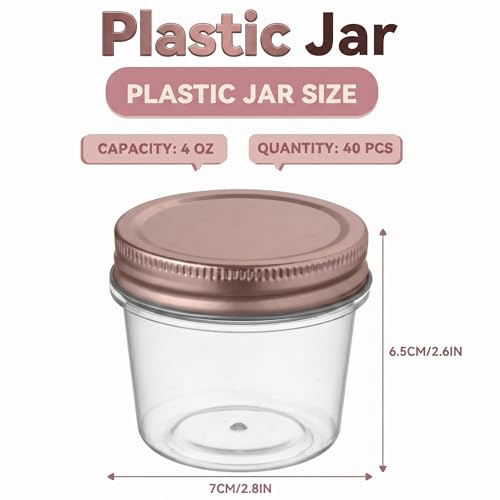 4 oz Plastic Small Mason Jars and Small Plastic Jars with Lids (40 Count)