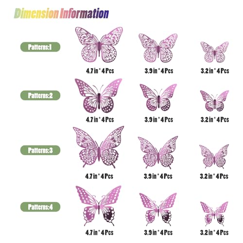 3D Butterfly Wall Decor 48 Pcs Lavender Butterfly Decorations (48 Count)