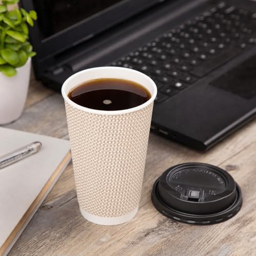 16 oz Natural Cream Disposable Coffee Cups with Lids (80 Count)