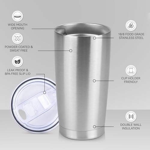 20 oz Tumbler Stainless Steel Tumblers Bulk with Lid Double Wall Insulated Coffee Tumbler Cups for Hot & Cold Drinks Powder Coated Travel Coffee Tumbler Mug Metal (6 Count)