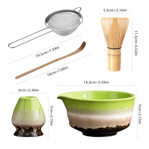 Matcha Whisk Set Ceramic Matcha Set Includes Matcha Bowl Matcha Whisk and Holder (5 Count)