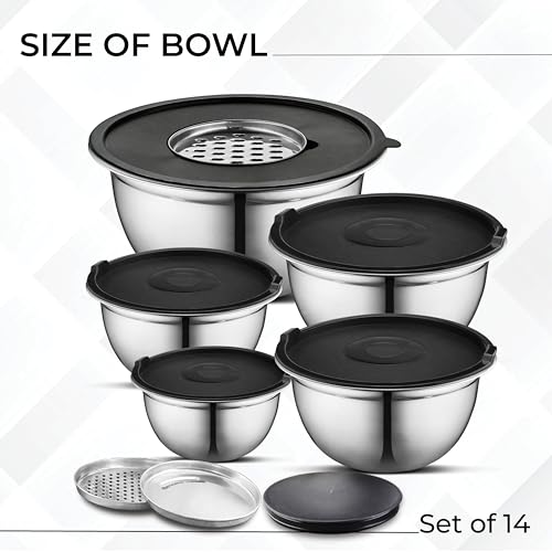 Premium Brushed Stainless Steel Mixing Bowls Sets (5 Count)