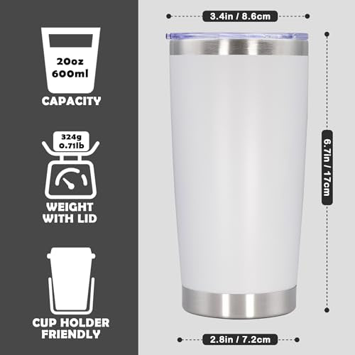 20oz Tumbler Stainless Steel Tumbler Coffee Tumbler with Lid White