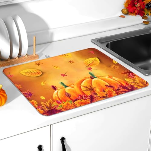 Harvest Pumpkin Maple Leaf Dish Drying Mat for Kitchen Counter