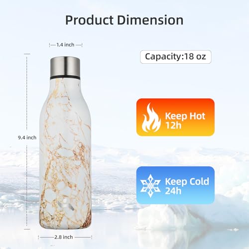 18 oz Insulated Stainless Steel Metal Water Bottle with Strap