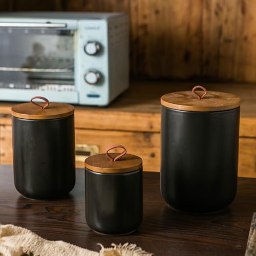 Black Ceramic Canister with Bamboo Lid (3 Count)