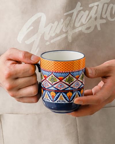 Boho Ceramic Coffee Mugs Set of 6