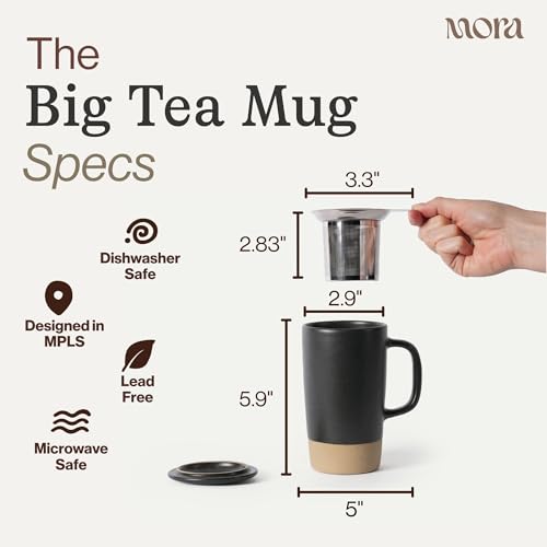 Mora Ceramics Large Tea Mug with Loose Leaf Infuser and Ceramic Lid
