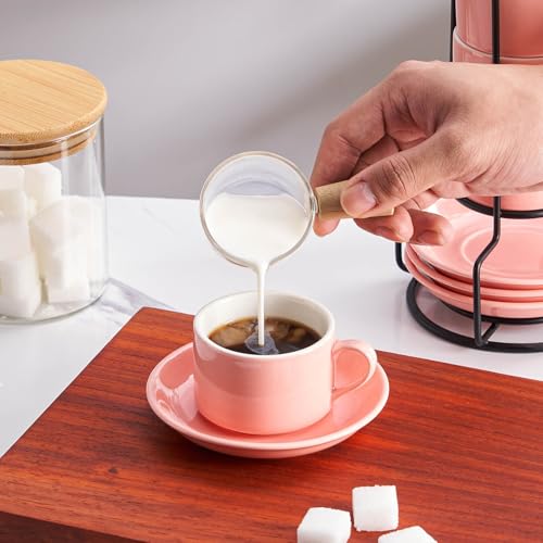 8 OZ Porcelain Stackable Cappuccino Cups and Metal Stand Set of 4 (4 Count)