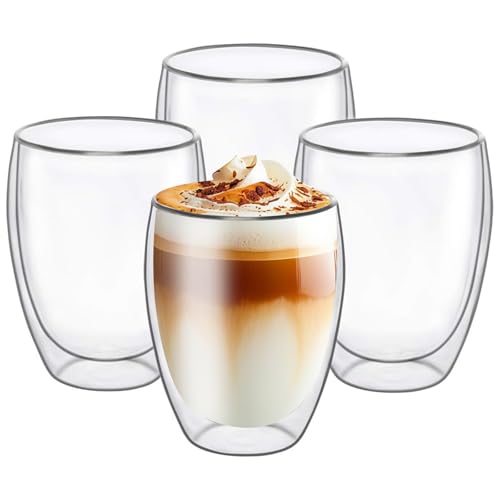 6.8OZ Double Wall Espresso Cups Set of 4 (4 Count)
