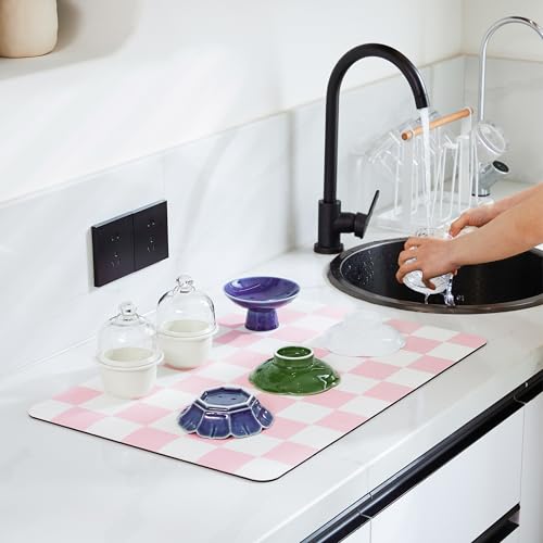 Checkered Dish Drying Mat for Kitchen Counter