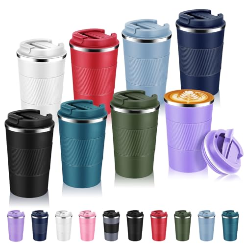 13 oz Stainless Steel Insulated Travel Coffee Mug with Fip Lid Bulk 8 Pack (8 Count)