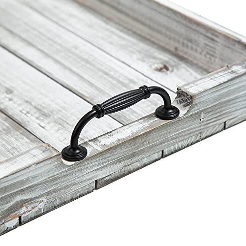 Rustic Vintage Big Wood Food Serving Trays with cutout Metal Handles