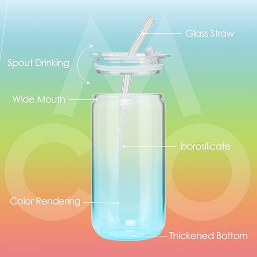 6pcs Glass Cups with Lids And Straws