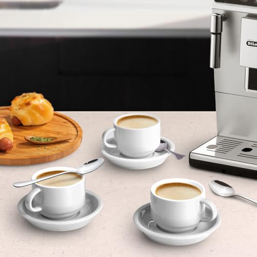 Premium Espresso Shot Cups and Saucers Set with Espresso Stainless Steel Spoons (12 Count)