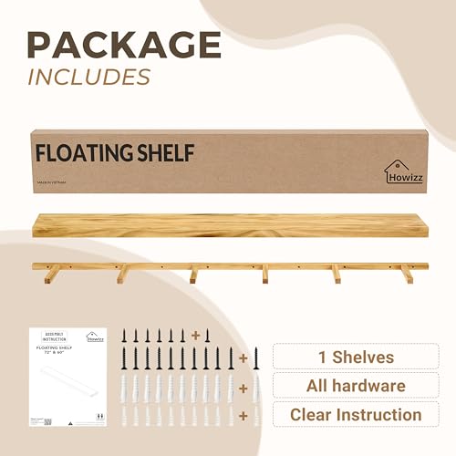 72'' Pine Wood Floating Shelf for Wall