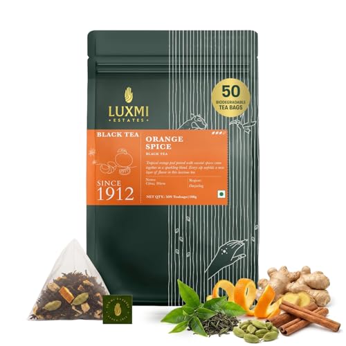 Estates Orange Spice Darjeeling Black Tea for Caffeinated Morning Boost Natural Energy (50 Count)