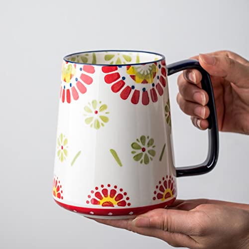 24 oz Extra Large Ceramic Coffee Mug Vintage Floral Cup with Handle