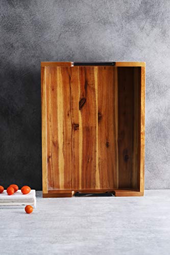 Ottoman Tray Acacia Wood Serving Tray with Metal Handles