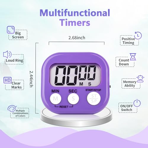 12 Pack Digital Kitchen Timer Magnetic Digital Timer with Big Display Loud Ring Cooking Timers for Kitchen Electronic Timer for Cooking (4 Count)
