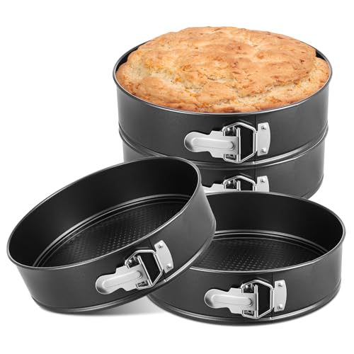 4 Pcs 10 Inch Non Stick Springform Pan with Removable Bottom Carbon Steel Round Springform Cheesecake Pan with Stainless Steel Spring Buckles for Baking Kitchens Restaurant (4 Count)