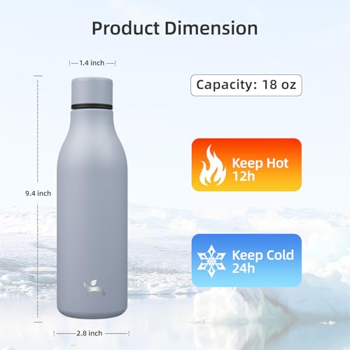 18 oz Insulated Stainless Steel Metal Water Bottle with Strap