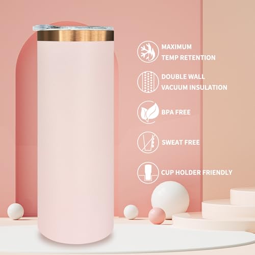 20 oz Skinny Tumblers Bulk with Lids and Straws Pink (4 Count)