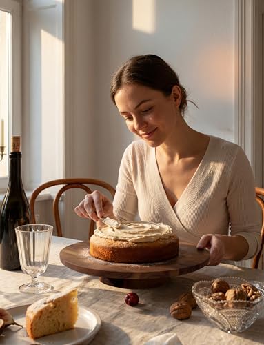 13" Acacia Cake Stand Rotating with Non