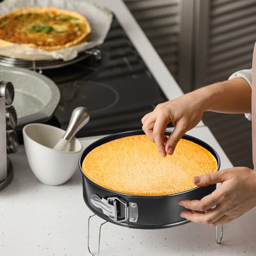 4 Pcs 10 Inch Non Stick Springform Pan with Removable Bottom Carbon Steel Round Springform Cheesecake Pan with Stainless Steel Spring Buckles for Baking Kitchens Restaurant (4 Count)