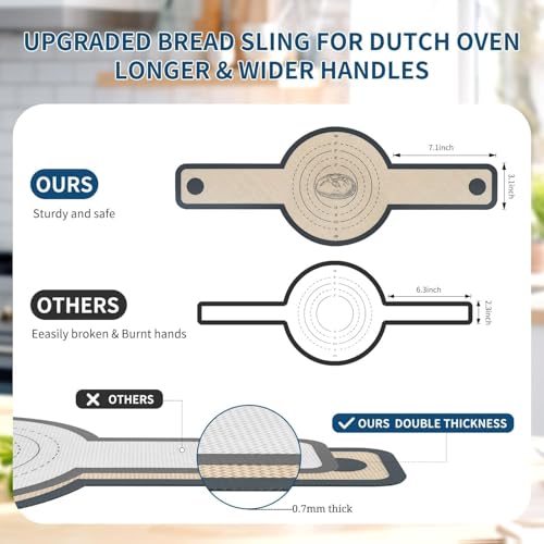 Silicone Bread Sling for Dutch Oven Liners Silicone Baking Mat Reusable Sourdough Bread Baking Supplies with Long Handle Bread Making Tools for Transfer Sourdough