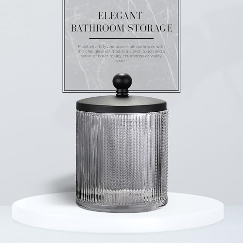 Gray Colored Tranlucent Apothecary Ribbed Geo Etched Glass Jar W