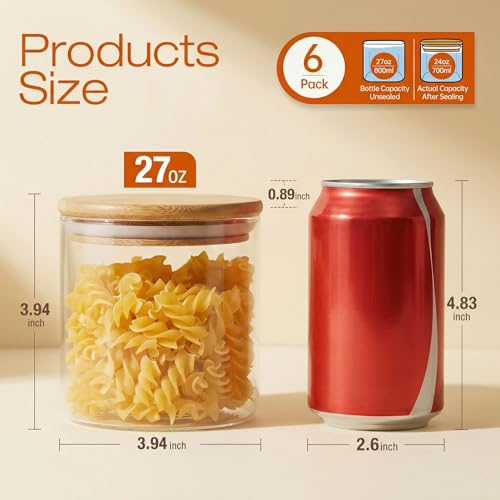 27 oz Glass Jars with Bamboo Lids (6 Count)