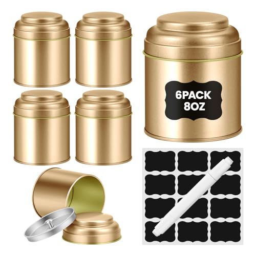 6PCS Tea Tin with Airtight Double Lids for Loose Leaf Tea Storage (6 Count)