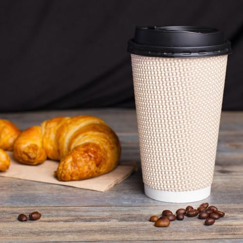 16 oz Natural Cream Disposable Coffee Cups with Lids (80 Count)