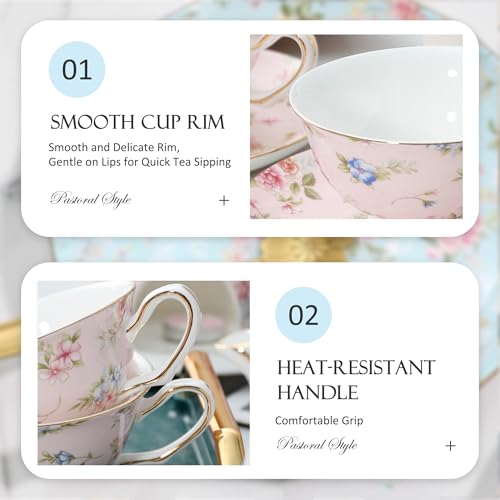 floral porcelain coffee cups set for 6 people