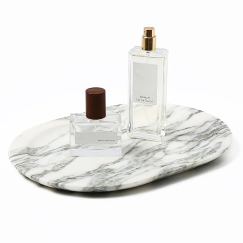 Natural Marble Decorative Tray Bathroom Counter Perfume Organizer Vanity Tray for Home Decor