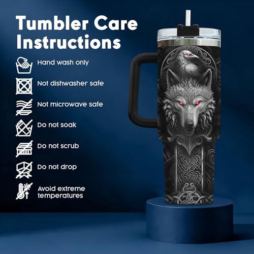 Valhalla Wolf Norse Mythology 40 oz Tumbler with Handle