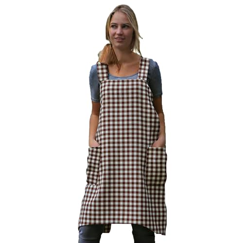 Women's Pinafore Square Apron Baking Cooking Gardening Works Cross Back Cotton