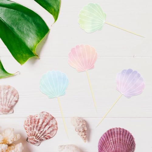 24 Pcs Mermaid Seashell Cupcake Toppers (24 Count)