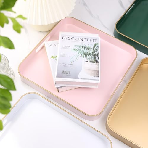 Pink Square Decorative Tray with Handles